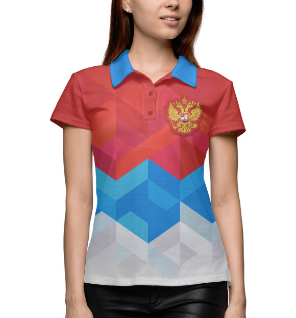 Женское поло с изображением Герб России и Триколор цвета Белый
