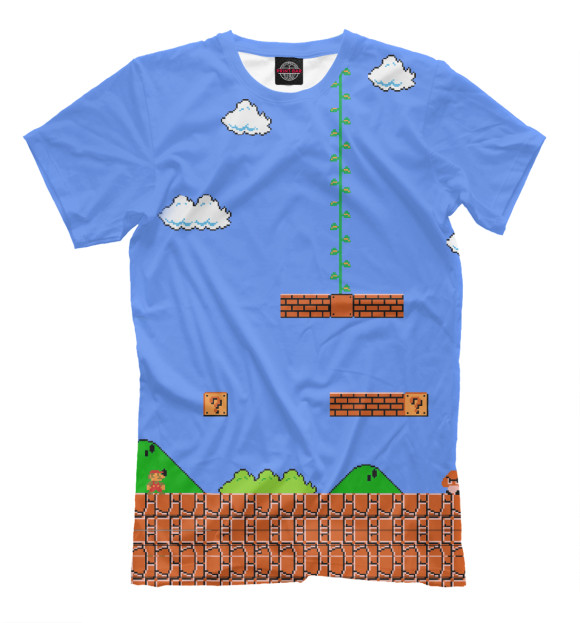 Мужская футболка с изображением Super Mario 8bit цвета Грязно-голубой