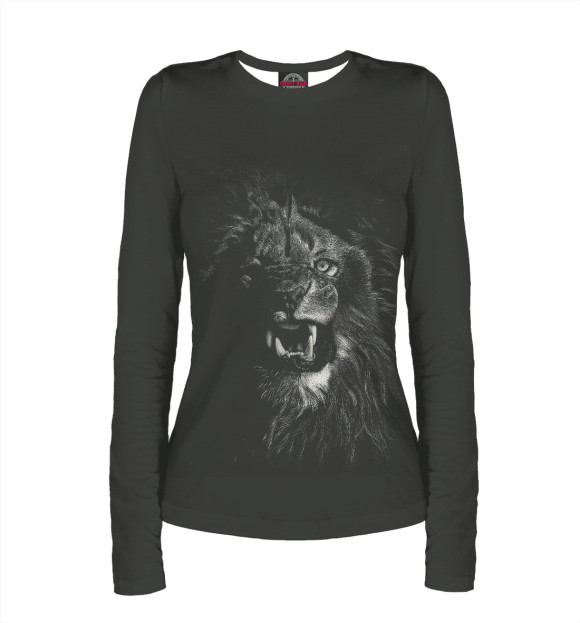 Женский лонгслив с изображением Оскал льва цвета Белый