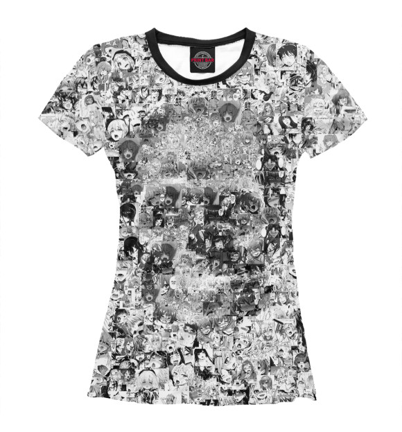 Женская футболка с изображением Череп из ахегао цвета Белый