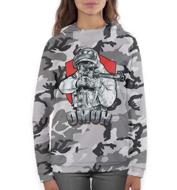 Женское худи с изображением ОМОН цвета Белый