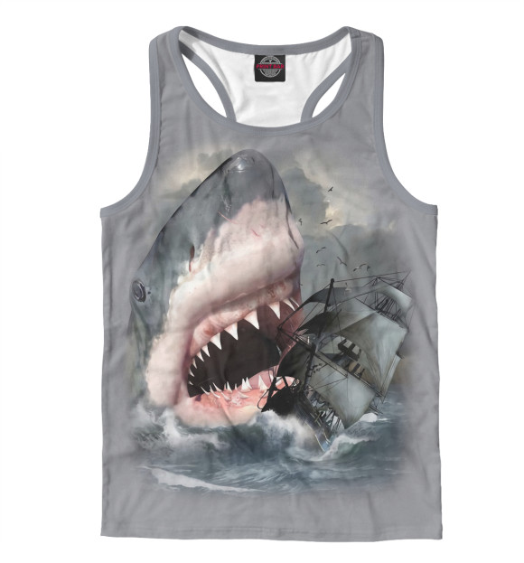 Мужская майка-борцовка с изображением Акула цвета Белый