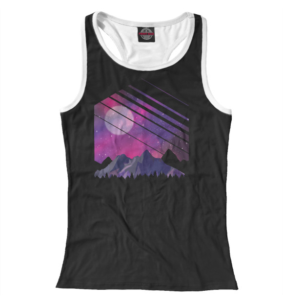 Женская майка-борцовка с изображением Горная галактика цвета Белый