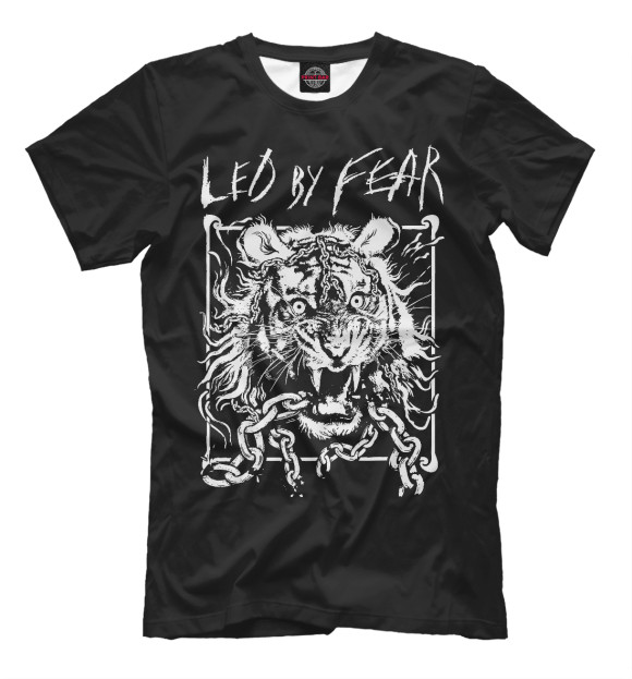 Мужская футболка с изображением Led by fear – tiger цвета Белый