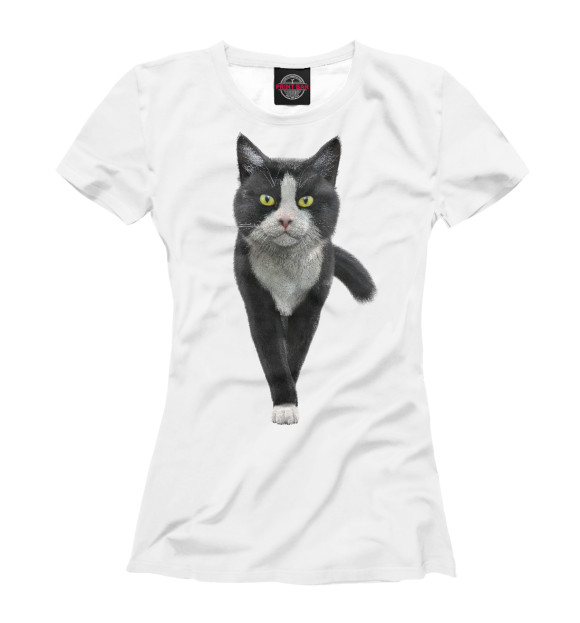 Женская футболка с изображением Кот пришёл цвета Белый