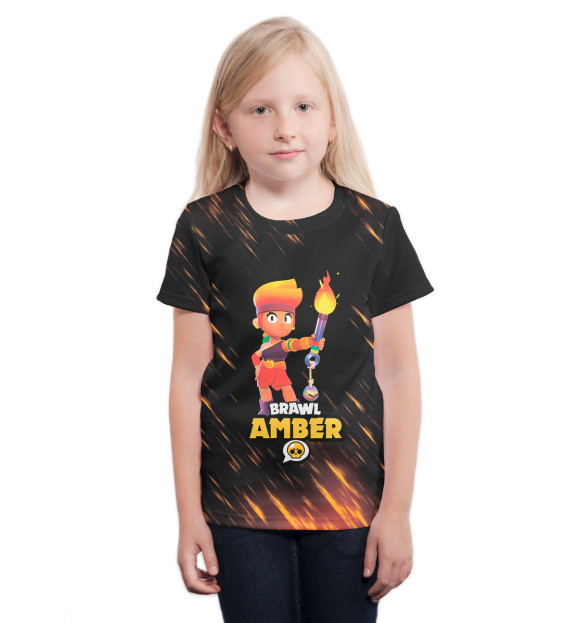 Футболка для девочек с изображением BRAWL STARS AMBER цвета Белый