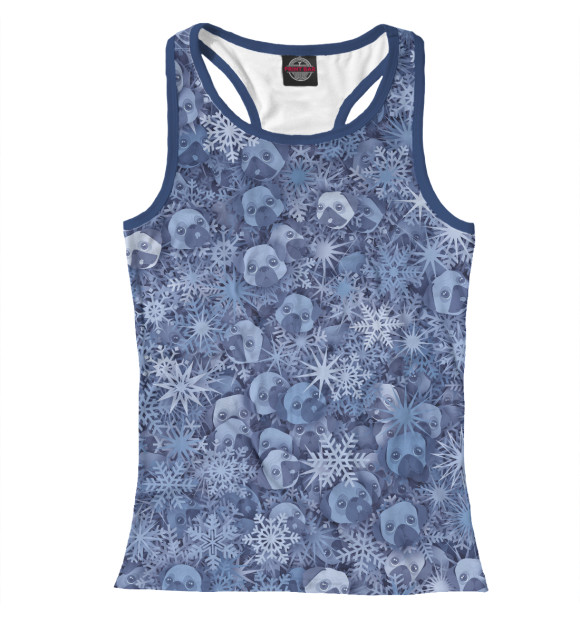 Женская майка-борцовка с изображением Новогодние мопсы цвета Белый