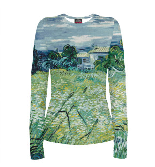Лонгслив для девочки Ван Гог. Зеленое пшеничное поле с кипарисом