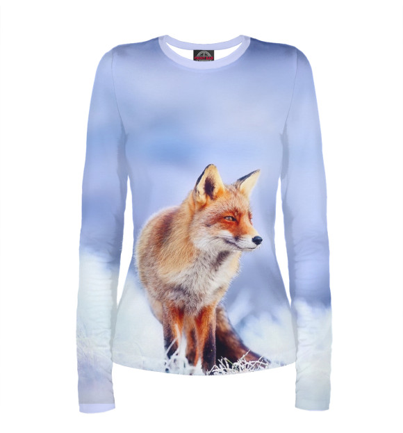 Женский лонгслив с притом Лиса цвета Белый Женский лонгслив с изображением Лиса цвета Белый
