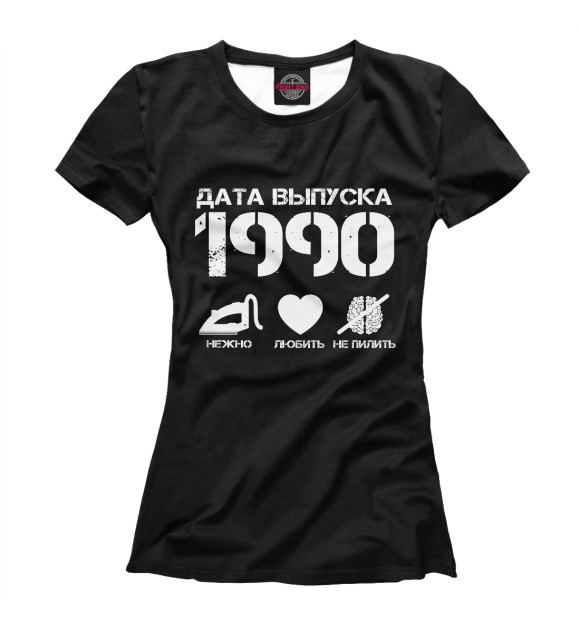 Женская футболка с изображением Дата выпуска 1990 цвета Белый
