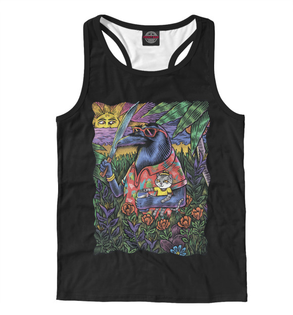 Мужская майка-борцовка с изображением Ворон спасает котенка цвета Белый