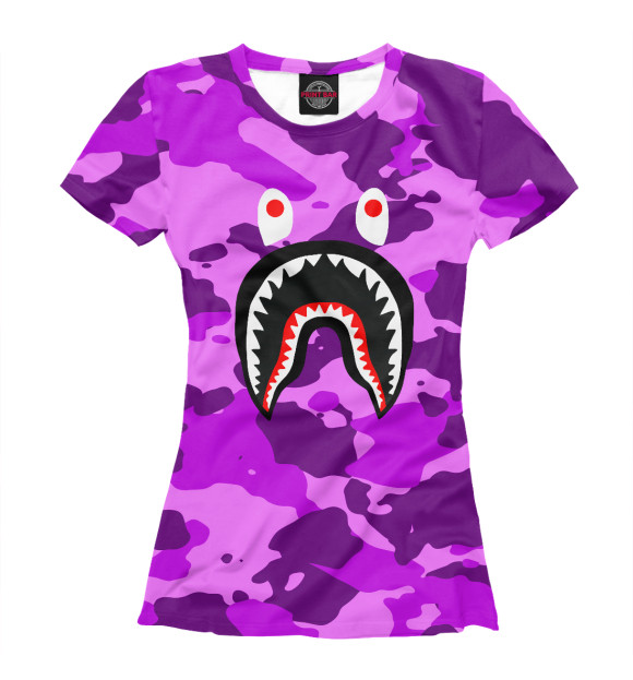 Женская футболка с изображением Bape shark цвета Белый