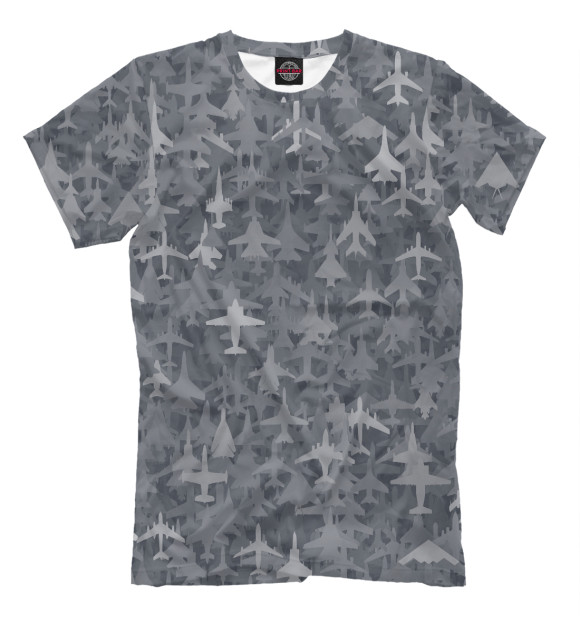 Мужская футболка с изображением Камуфляж с реактивными самолетами цвета Серый