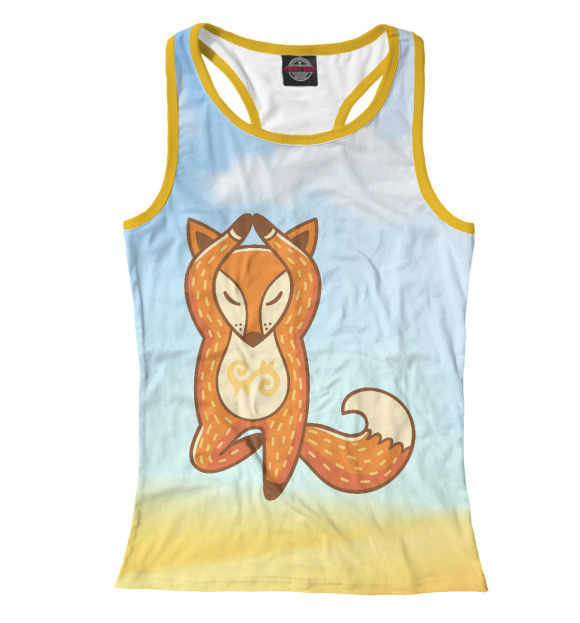 Женская майка-борцовка с изображением Лиса йога цвета Белый