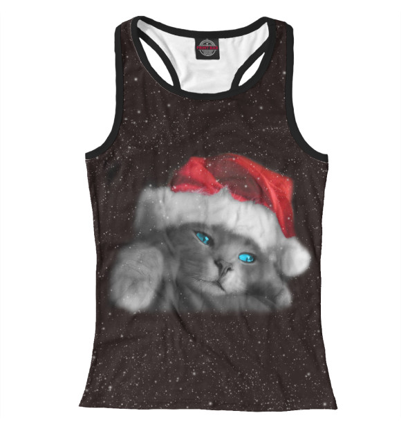 Женская майка-борцовка с изображением Котик новогодний цвета Белый