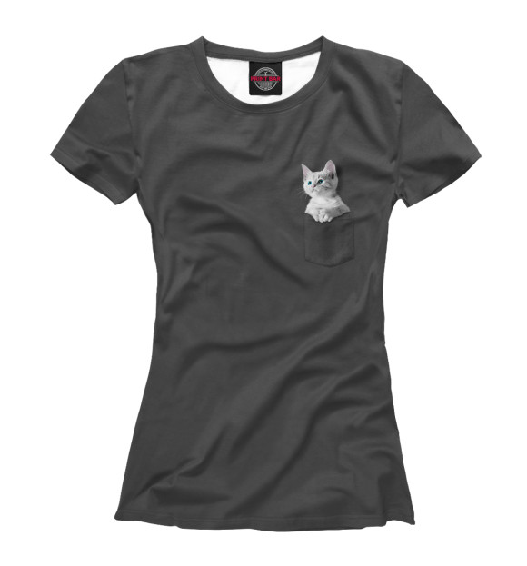 Женская футболка с изображением Котенок в кармане цвета Белый