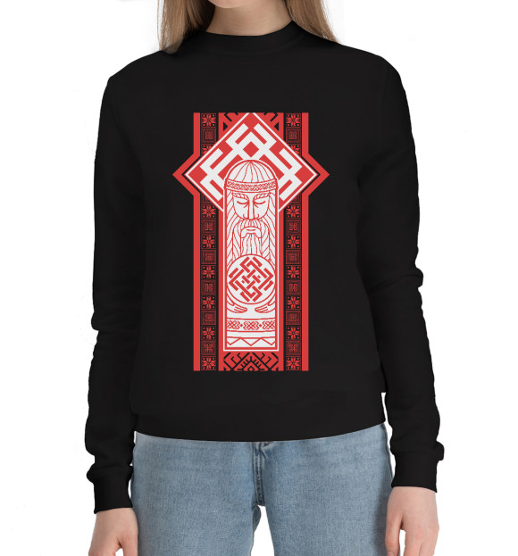 Женский хлопковый свитшот с изображением Белобог свет во тьме цвета Черный