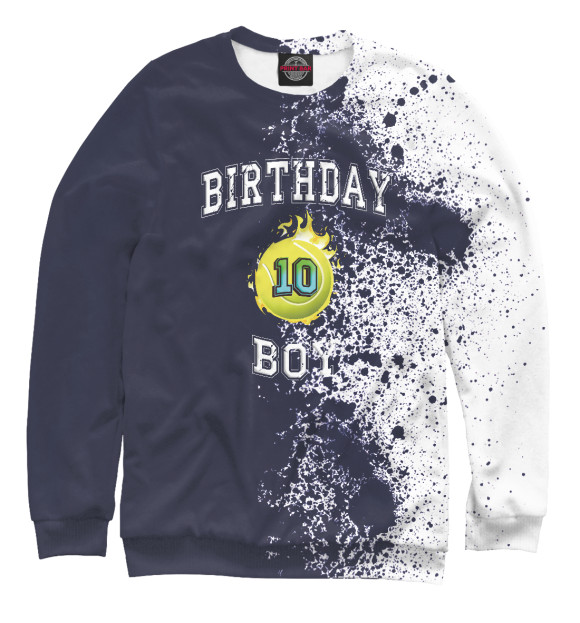 Мужской свитшот с изображением 10th Birthday Boy Tennis цвета Белый