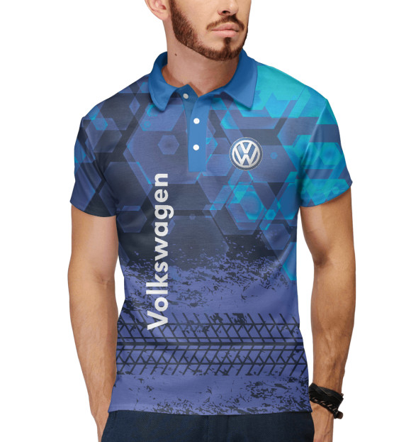 Мужское поло с изображением Автомобили цвета Белый