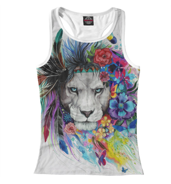 Женская майка-борцовка с изображением Flower Lion цвета Белый