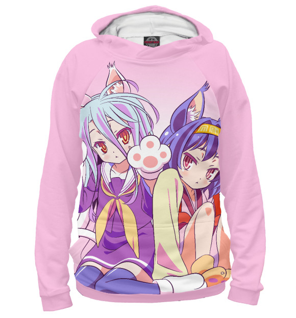 Женское худи с изображением No Game No Life. Широ и Изуна цвета Белый