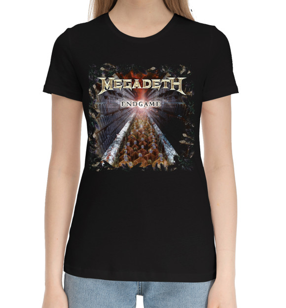 Женская хлопковая футболка с притом Megadeth цвета Черный Женская хлопковая футболка с изображением Megadeth цвета Черный