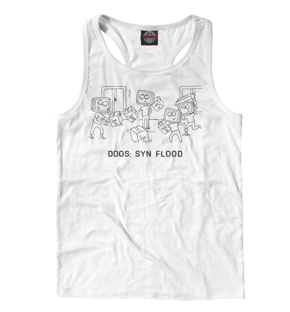 Мужская майка-борцовка с изображением DDoS: SYN Flood цвета Белый