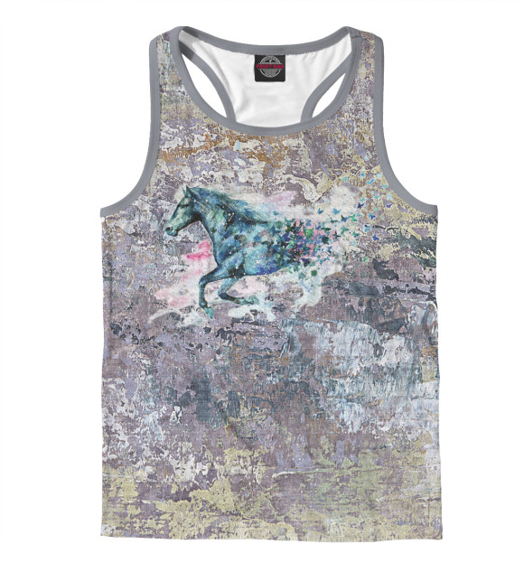 Мужская майка-борцовка с изображением Конь с бабочками цвета Белый