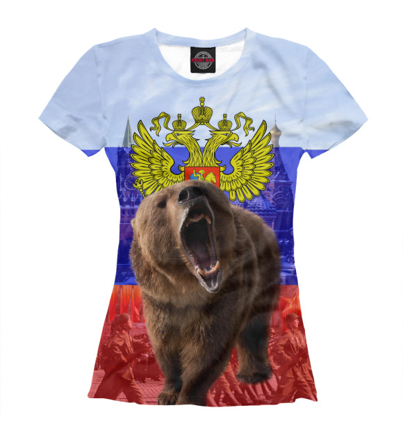 Женская футболка с изображением Русский медведь цвета Белый