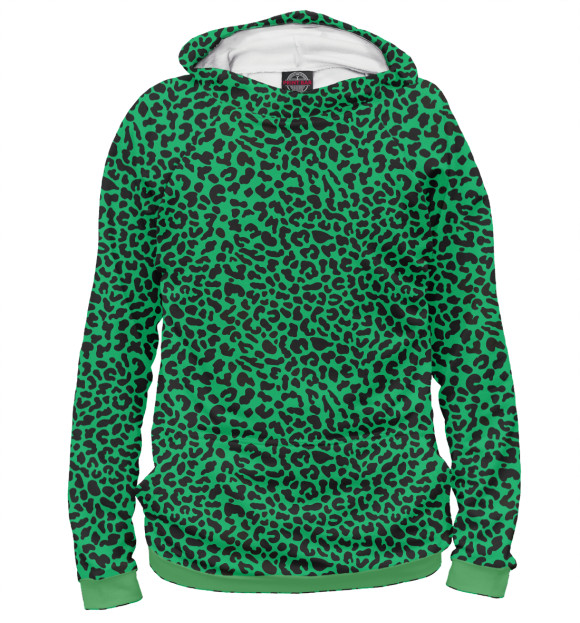 Мужское худи с изображением Леопардовый узор зеленый цвета Белый