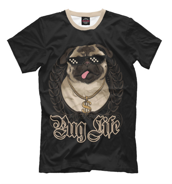 Мужская футболка с изображением Pug life цвета Черный