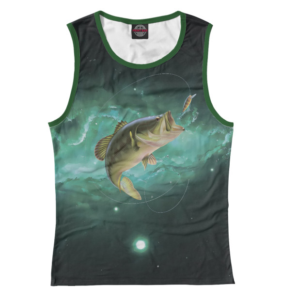 Женская майка с притом Рыбалка на карпа цвета Белый Женская майка с изображением Рыбалка на карпа цвета Белый