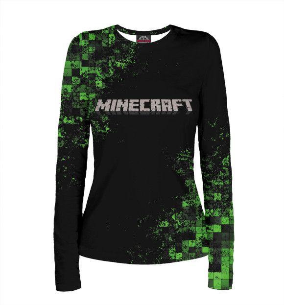 Женский лонгслив с притом Minecraft цвета Белый Женский лонгслив с изображением Minecraft цвета Белый