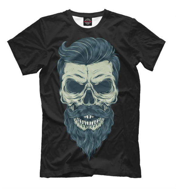 Мужская футболка с изображением Череп борода цвета Черный