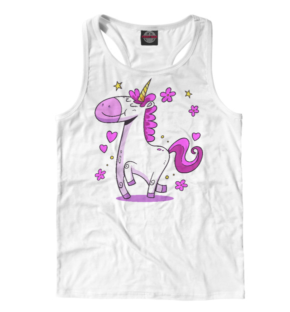 Мужская майка-борцовка с притом Мультяшный единорог цвета Белый Мужская майка-борцовка с изображением Мультяшный единорог цвета Белый