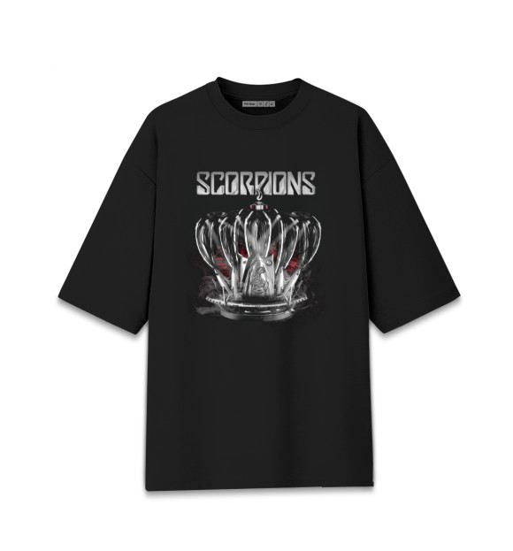 Мужская футболка оверсайз с притом Scorpions цвета Черный Мужская футболка оверсайз с изображением Scorpions цвета Черный