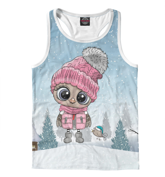 Мужская майка-борцовка с изображением Милая совушка цвета Белый