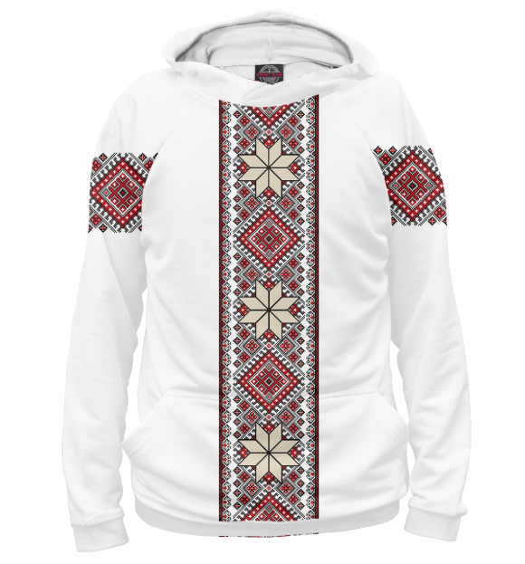 Женское худи с изображением Славянская вышиванка Алатырь цвета Белый