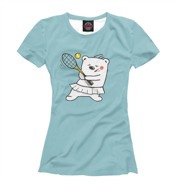 Женская футболка с изображением Медведь Теннис цвета Белый
