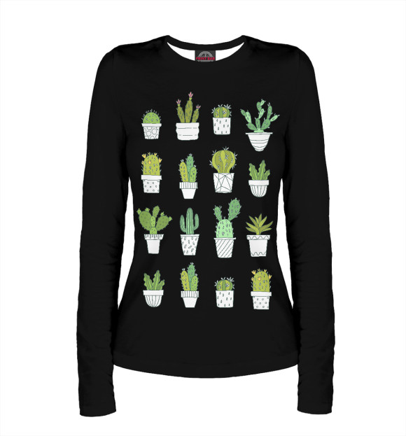 Женский лонгслив с изображением Кактусы цвета Белый