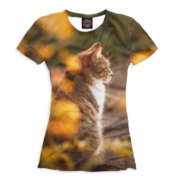 Женская футболка с изображением Осенний кот цвета Белый