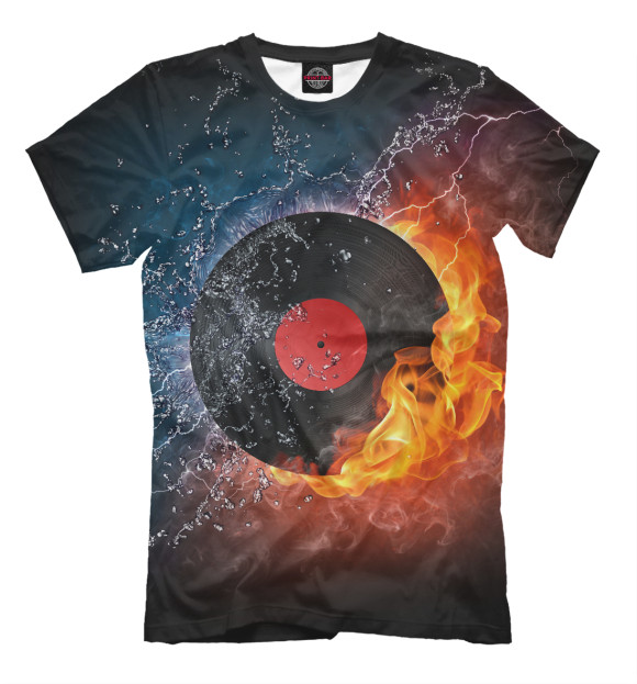 Мужская футболка с изображением Пластинка в огне и воде цвета Молочно-белый