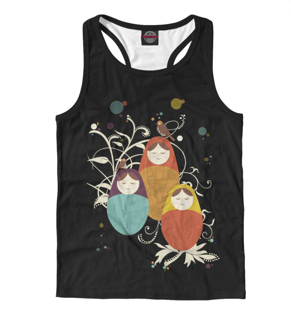 Мужская майка-борцовка с изображением Матрешки цвета Белый