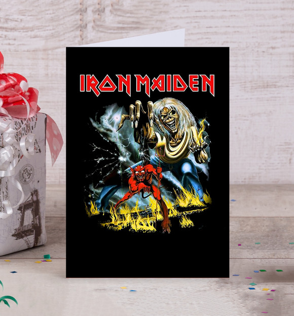Открытка с изображением Iron Maiden цвета Белый