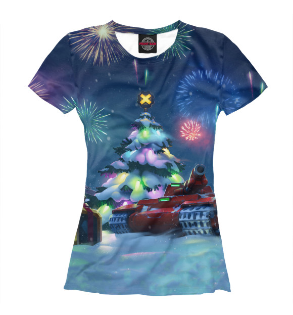Женская футболка с изображением Новогодние танки цвета Белый