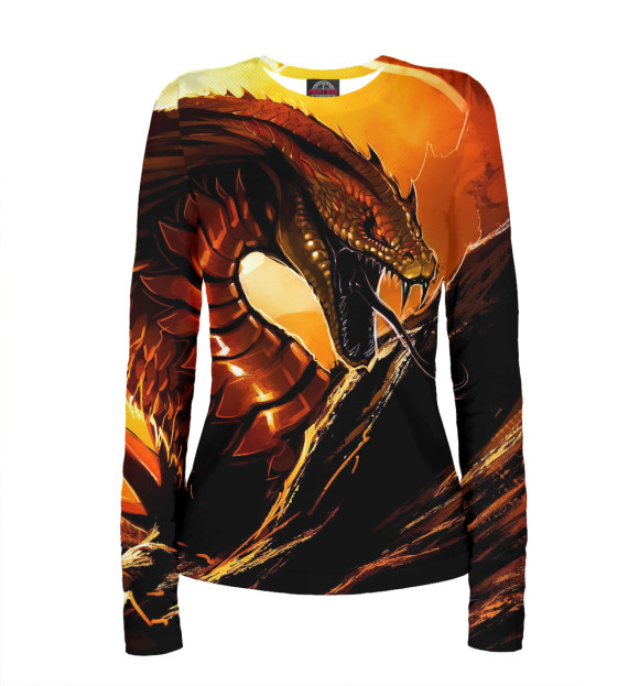 Женский лонгслив с изображением Дракон цвета Белый