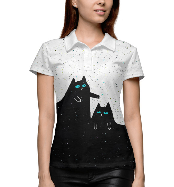 Женское поло с притом Котики цвета Белый Женское поло с изображением Котики цвета Белый