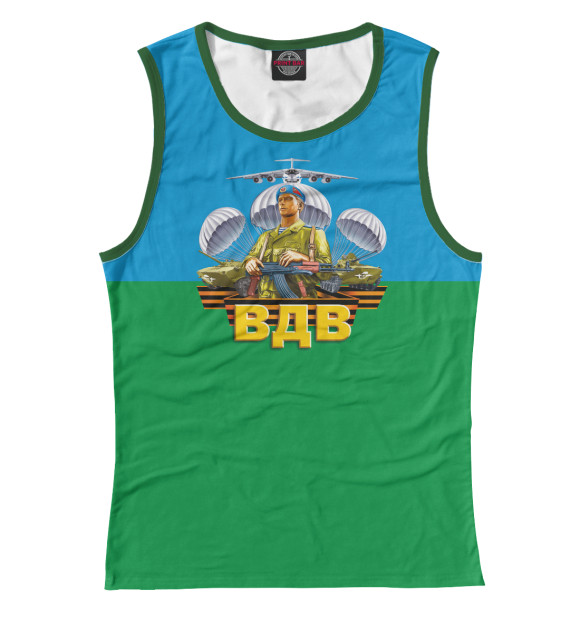 Женская майка с притом ВДВ (Защитник) цвета Белый Женская майка с изображением ВДВ (Защитник) цвета Белый