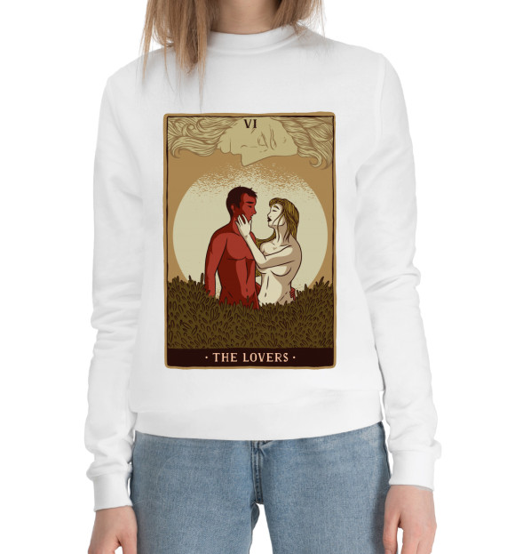 Женский хлопковый свитшот с изображением Любовники Карта Таро цвета Белый