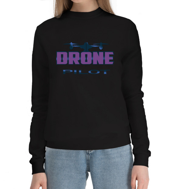 Женский хлопковый свитшот с изображением Drone Pilot цвета Черный